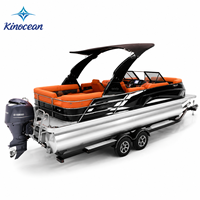 Bateau ponton en aluminium 22 pieds, yacht de sport de luxe haute vitesse, 12 personnes, 3 tubes, arche sportive électrique, homologué CE, remorque, tourisme
