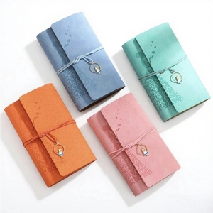 Cahier de carnet de voyage A6 avec logo personnalisé Cahier de planification Feuille de lin Faux cuir souple Horloge vierge Pendentif décoratif École à feuilles mobiles - Product Image 3