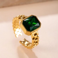 Bagues de mode en gros, nouveauté, plaquées or 18 carats, en acier inoxydable, en forme de chaîne de montre, incrustées de zircon, ouvertes, pour femmes