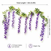 Garland Bunga Wisteria Putih Buatan 180cm, Bunga Sutra Gantung untuk Dekorasi Pernikahan, Latar Belakang, Dinding, dan Rumah