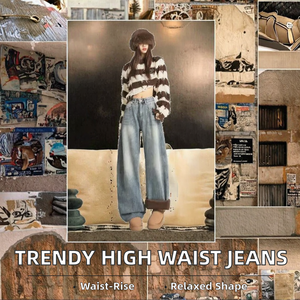 Jeans Anchos de Mezclilla Casuales de Cintura Alta, Estilo Retro Americano, para Mujer, Modernos y Versátiles, Imprescindibles para Fabricantes de Equipos Originales - Product Image 3