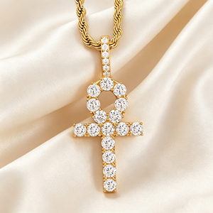 Kalung Liontin Salib Rantai Gelombang Air Fashion Berlapis Emas 18k Perak Sterling 925 dengan Liontin Moissanite untuk Wanita - Product Image 2