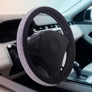 Leather Bling Rhinestone Steering Wheel Cover Luxury <b>Real</b> <b>Crystal</b> Sparkly Car Accessory for Women Silky Smooth Edges Universal - Product Image 2