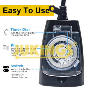 <span class=keywords><strong>Minuteur</strong></span> de machine 24h facile à utiliser 15A 125V, <span class=keywords><strong>prise</strong></span> de minuterie 5-15P à 5-15R avec cordon d'extension 16AWG de 1 pied pour usage domestique - Product Image 5