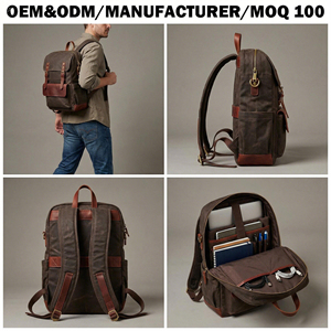 Sac à dos vintage en toile cirée et cuir Crazy Horse pour homme, idéal pour le camping, les voyages et la randonnée, fabriqué par un fabricant OEM - Product Image 2