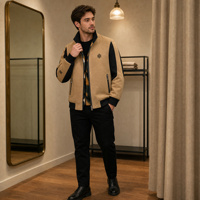 Blouson Bomber Tendance en Gros, Color Block Tan et Noir, Col Montant, Fermeture Éclair Intégrale, Poignets en Tricot Côtelé, Poches Zippées, Personnalisation OEM