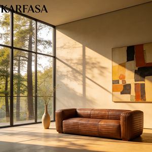 Divano Moderno di Lusso in Stile Industriale Vintage per Villa e Club, in Vera Pelle a Tre Posti Personalizzabile, Divano in Pelle Bovina - Product Image 2