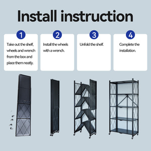 מפעל פלדה אור חובה מדפים 75 ק "ג קיבולת <span class=keywords><strong>5</strong></span> שכבת אחסון מדפים לבן שחור נייד מתקפל לבית - Product Image 5