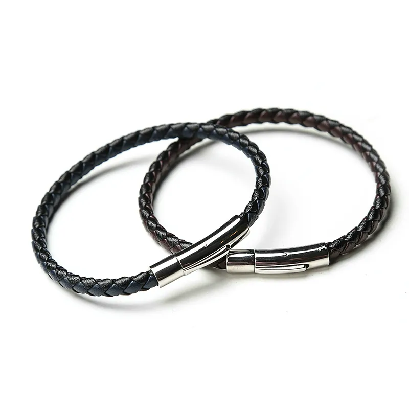 Braided Bracelet New Fashion Magnet Clasp Charm Stainless Steel Jewelry Braided Men Leather Bracelet