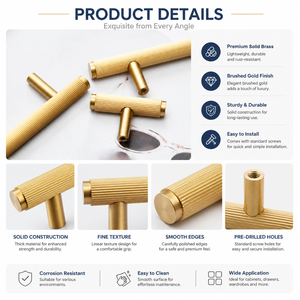 Koppalive Solid Brass Linear Pattern Cabinet <strong>Knobs</strong> Modern Wardrobe <strong>Door</strong> Drawer Handle Gold 96mm 128mm 160mm 192mm <strong>Bedroom</strong> - Product Image 3