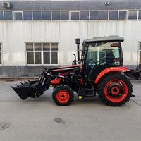 Tractor Pequeño 4x4 Compatible con EPA, con Retroexcavadora Delantera, Motor de 50HP, Transmisión Multifuncional 8F+2R, para Cuidado de Césped y Granjas
