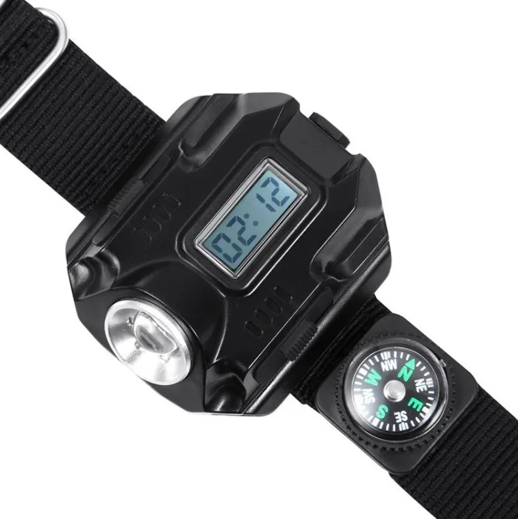 Hohe Qualität Kompass ausrüstung Led Armbanduhr Licht Taschenlampe für Camping Lauf Nacht Jogging