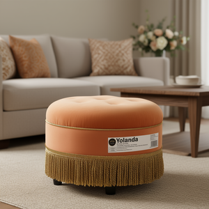 Pouf rond en velours Yolanda de 24 pouces avec bordure dorée, élégant tabouret pour la décoration de la maison - Product Image 2