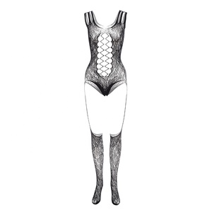Bas de corps complet Lingerie femmes Sexy jarretelles ceinture collants ouvert entrejambe noir dentelle découpe Transparent Bodystocking - Product Image 3