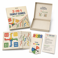 Jeu de société pliable double face 2-en-1 Ludo et Serpents et Échelles personnalisé, en carton écologique, avec jetons rotatifs, coffret cadeau