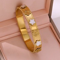 Grosir Pabrik Gelang Bunga Lima Kelopak Anti Air Anti Luntur Bahan Stainless Steel untuk Wanita Lapis Emas 18K Berlian