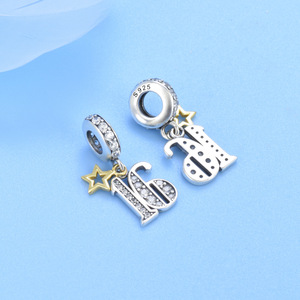 Colgante de Plata de Ley 925 con Estrella y Número Árabe 16 de la Suerte con Circonitas, Abalorio <span class=keywords><strong>para</strong></span> Pulsera o Collar DIY, Regalo de Aniversario o Cumpleaños - Product Image 3