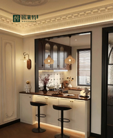 Vitrine traditionnelle ARET en noyer avec porte en verre cannelé cintrée, panneau en mélamine, écologique, grande capacité, lumière chaude, personnalisable
