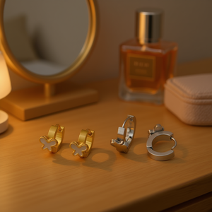 Orecchini a Cerchio con Design a Croce in Oro e Argento Acero 6mm - Product Image 3