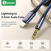 Câble audio Biaze iPhone L 3,5 mm HiFi AUX avec puce intégrée, tressé en nylon, 1,2 m pour autoradio, haut-parleur, casque et microphone