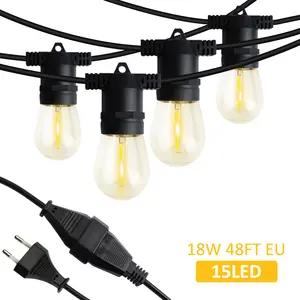 EU Plug S14 Led E27 Bulbs 48FT 15bulbs Christmas Decorative String Light Outdoor Waterproof Festoon Garden Light