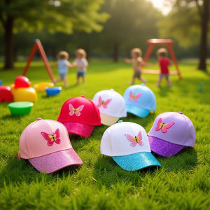 Butterfly Embroidered Children's Baseball Cap Pink Red White Blue <b>Purple</b> Glitter Brim One Size - Product Image 2