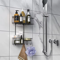 Étagère de douche à deux niveaux en acier inoxydable Design moderne Support de rangement pour salle de bain suspendu au-dessus de la porte avec crochets