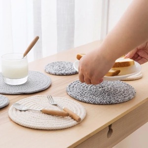 <b>Round</b> Cotton <b>Table</b> Mats Heat Resistant Home Use Gray Beige <b>Small</b> Large - Product Image 1