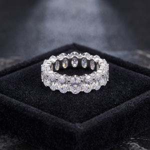 925 Sterling <b>Silver</b> Oval Cut Zircon Eternity <b>Ring</b> <b>Wave</b> Band Women Wedding Engagement Jewelry - Product Image 4