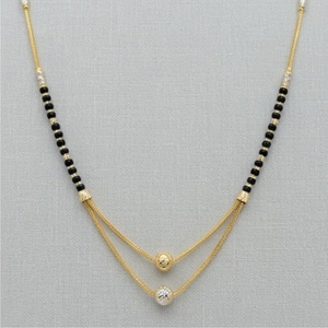 22K Gold Mangalsutra for Women with Dual Layered Chain Traditional Black Beads and Textured Gold Spheres Jewelry Gift - Product Image 6
