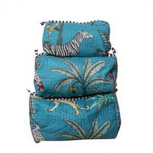 Wholesale Lot 3 Piece Bohemian Tassel Pattern Zipper Closure Eco-Friendly Cotton Portable Vintage Large Travel Cosmetic - Product Image 1