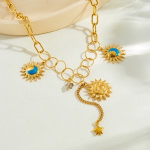 Sun Moon Star Pendant Necklace Gold Plated Stainless Steel Asymmetrical Chain Tassel Fashion Jewelry Daily Party Wear - Product Image 2