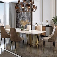 Ensemble de table à manger moderne avec structure en acier et fer, plateau en pierre frittée, 12 places, blanc, meubles de salle à manger en option, table et chaises