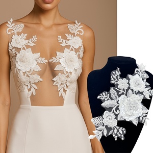Applique 3D En Dentelle Florale Avec Perles, Bordure En