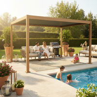 Pergola à lames orientables en aluminium effet bois 3x4M, design moderne, imperméable, mobilier d'extérieur, gazebo, installation facile, manivelle