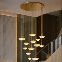 Lustre moderne en albâtre naturel, luminaire suspendu LED multi-têtes en laiton pour escalier, villa, plafond haut