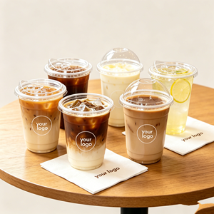 Vasos de Plástico Desechables Personalizados de 600 ml, Duraderos, Transparentes, para Café, Jugo, Bebidas, Leche, para Llevar, con Tapa de Domo, de PP, PLA, PET - Product Image 1