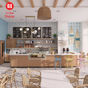 เคาน์เตอร์ร้านเค้กแบบกำหนดเอง ตู้โชว์ขนมทำจากไม้และกระจก เคาน์เตอร์ทำเครื่องดื่มสำหรับร้านเบเกอรี่ - Product Image 1