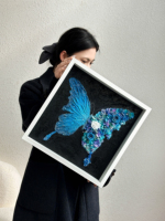 Nouveau Cadre Photo Papillon Peint à la Main avec Roses Éternelles et Hortensias pour Décoration Intérieure