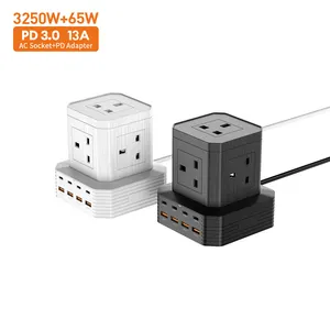 Vina 3250W 5 outlet AC Socket 65w PD Type c smart universal power strip with usb c ports UK smart home switch power strip