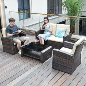 Juego <span class=keywords><strong>de</strong></span> muebles <span class=keywords><strong>de</strong></span> mimbre para exteriores, 4 Uds., juego <span class=keywords><strong>de</strong></span> sofás <span class=keywords><strong>de</strong></span> jardín, sofá <span class=keywords><strong>de</strong></span> ratán para jardín, muebles <span class=keywords><strong>de</strong></span> ratán para exteriores - Product Image 4