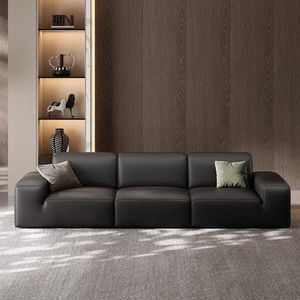 Grande divano sezionale nero in vera pelle moderno minimalista stile italiano per soggiorno piccolo appartamento - Product Image 3
