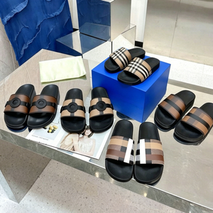 Wholesale Price Luxury Checkered PU Leather Slides With Buckle Design Open Toe Rubber Outsole Summer Fashion <b>Slipper</b> Designer - Product Image 1