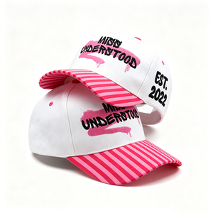 Gorra de Béisbol de 5 Paneles, Estilo Chica Moderna, Bordada, Blanca con Rayas Rosas, Y2K, Dulce, Urbana, de Dos Tonos, con Visera Estampada - Product Image 1