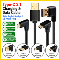 Câble de charge USB 3.0 mâle A vers mâle Type C à angle droit ou gauche de 90 degrés en PVC plaqué pour jeux mobiles et appareils médicaux