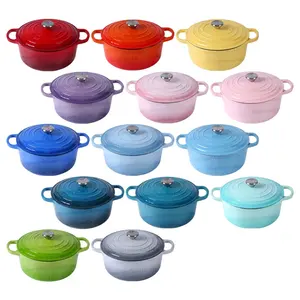 2023 wholesale preseasoned cooking pots colorful cast iron enamel casserole dish lid cookware dutch oven casserole with Lids