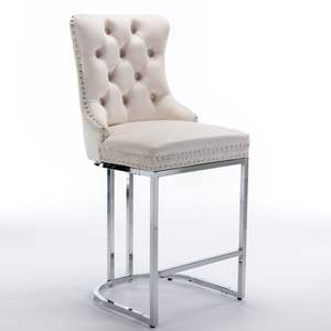 Ensemble de 2 tabourets de bar modernes en velours, dossier boutonné, base chromée, pour îlot de cuisine style farmhouse - Product Image 5