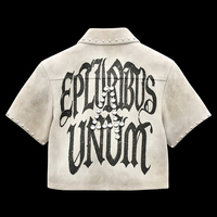 T-shirt de travail en daim pour homme, coupe courte et carrée, style streetwear, avec fermeture éclair personnalisée, orné de strass et de perles