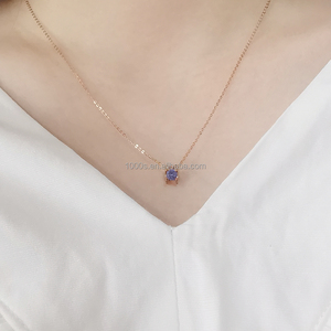 Trendy Classic 18K Solid <strong>Gold</strong> Women's Jewelry Real <strong>Sapphire</strong> Pendant Charm <strong>Necklace</strong> and Sparkle O Chain for Weddings - Product Image 5