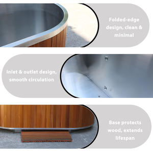高品質の伝統的なレッドシダー材と304ステンレス鋼ライナーを使用した、ジムやスポーツの冷水浴療法用オーバル型浴槽 - Product Image 4